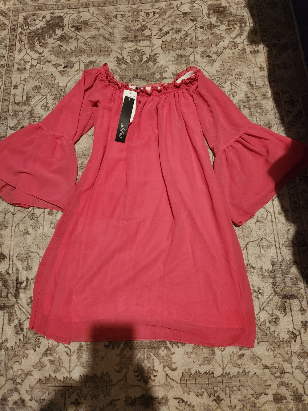 Zanzea Off-Shoulder Bell Sleeve Tunic - Coral Pink